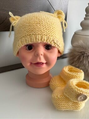 Handmade Yellow Baby Hat & Booties Set